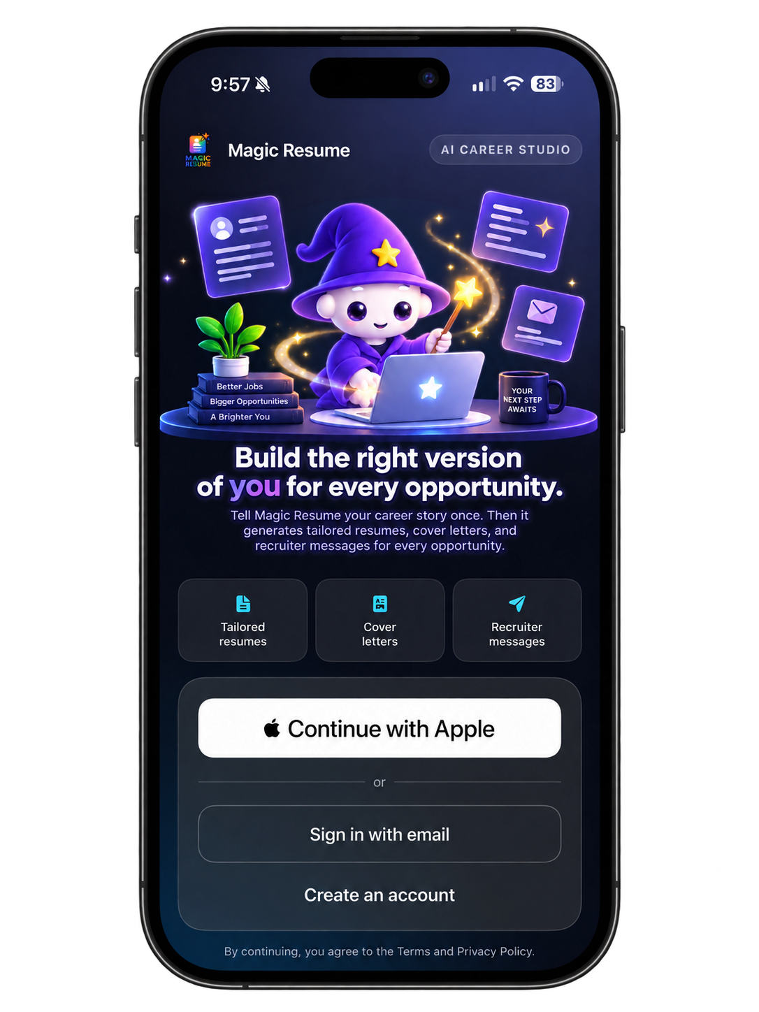 Magic Resume sign-in screen