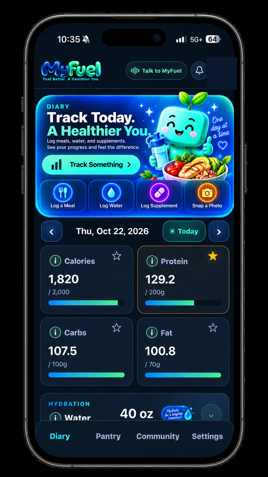 MyFuel diary home screen